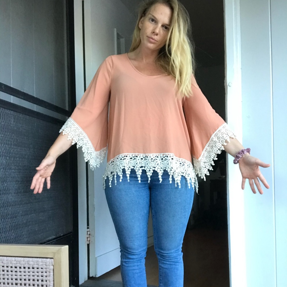 Boho top with crochet lace trim